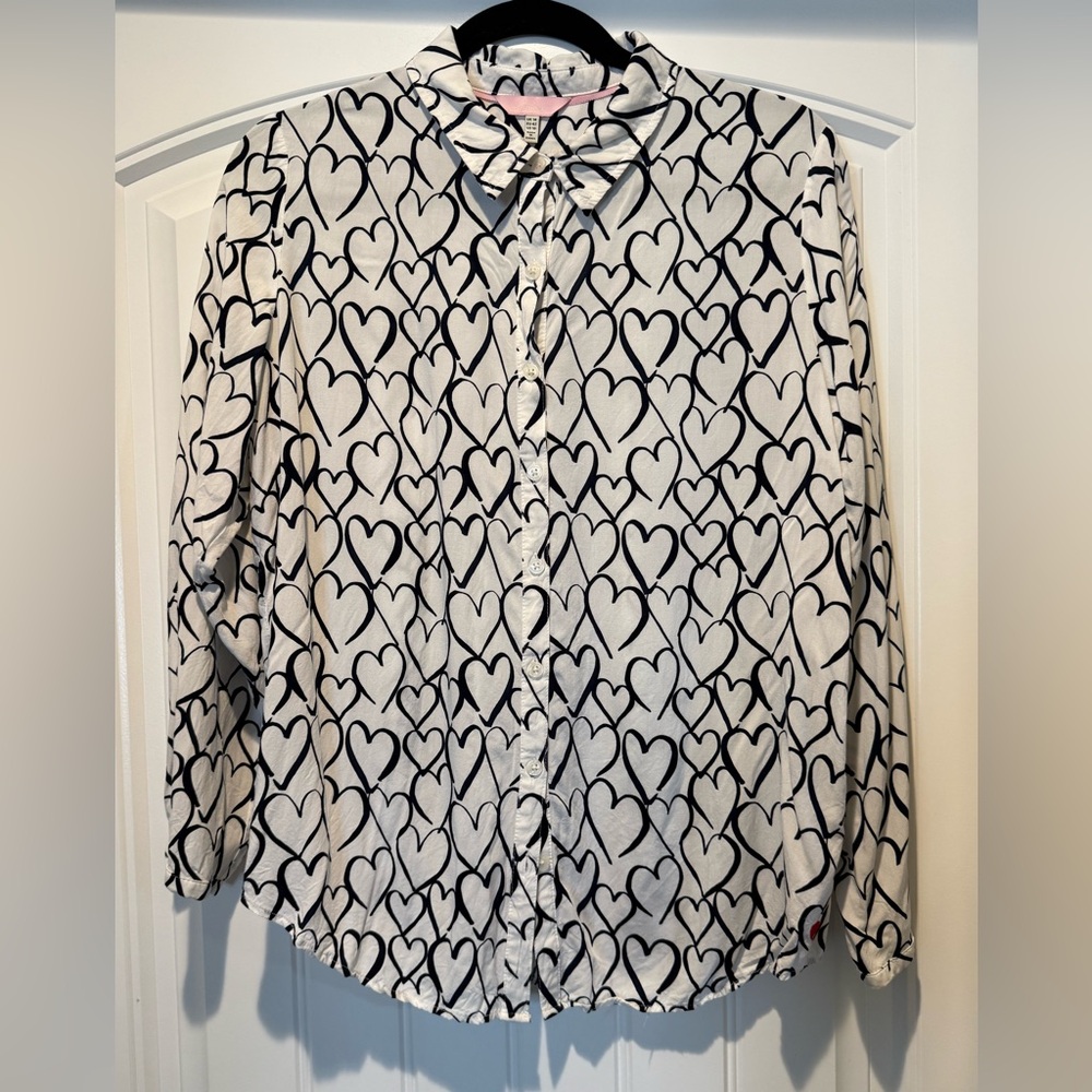 Joules size 10 navy and White hearts blouse